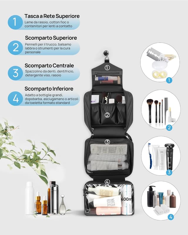 Detalle de Carttiya Beauty Case da Viaggio grande impermeabile con gancio in metallo (Nero)