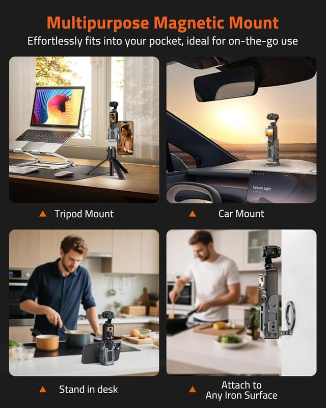 Detalle de CAMOLO magnetischer Halteständer für DJI Osmo Pocket 3 – Aluminium-Schutzkäfig mit Cold-Shoe-Halterung