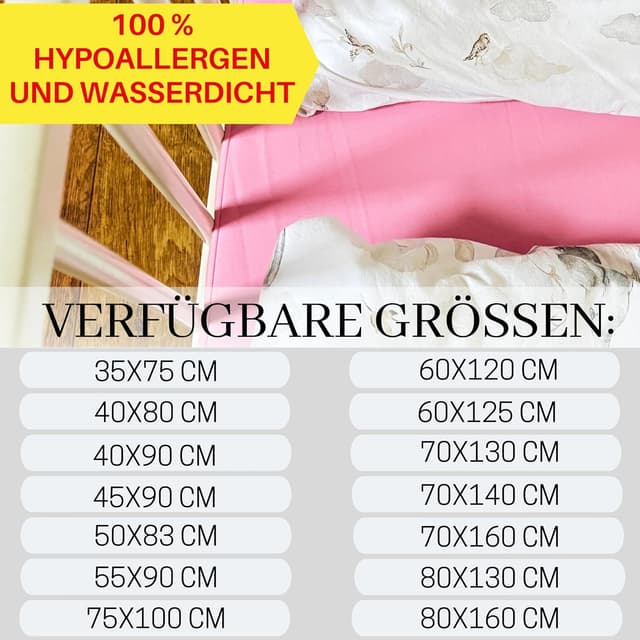 Thumbnail 6 de Bisoo Spannbettlaken 50x95 / 50x100 (wasserdicht & atmungsaktiv) – Jersey Bettlaken für Babybett, Rosa