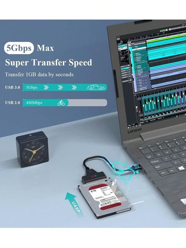 Detalle de Herfair USB 3.0 to SATA Cable Adapter for 2.5-inch SATA SSD/HDD (22-pin)