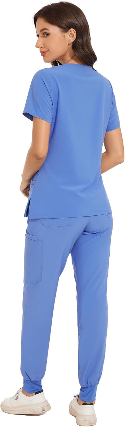 Detalle 2 de COZYFIT Women’s V-Neck Top & Cargo Pants Scrubs Set with 10 Pockets