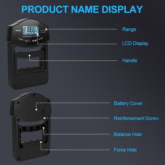 Detalle de OSDUE digitales Handkraftmessgerät (Hand-Dynamometer) mit LCD & USB-Ladekabel