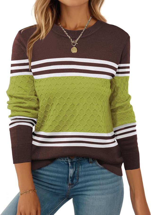 Detalle de Zeagoo Women’s Crew Neck Jumper Long Sleeve (Colourblock) – S to XXL