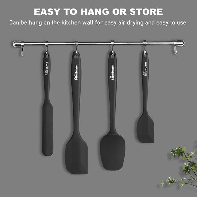 Detalle de NileHome Silicone Spatula Set (4-piece) with 18/8 stainless steel core, BPA-free, black