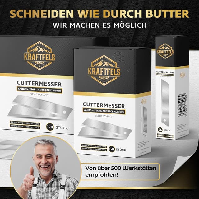 Thumbnail 6 de KRAFTFELS 25x Cuttermesser-Klingen 18 mm SK5 aus Carbonstahl für Teppichmesser