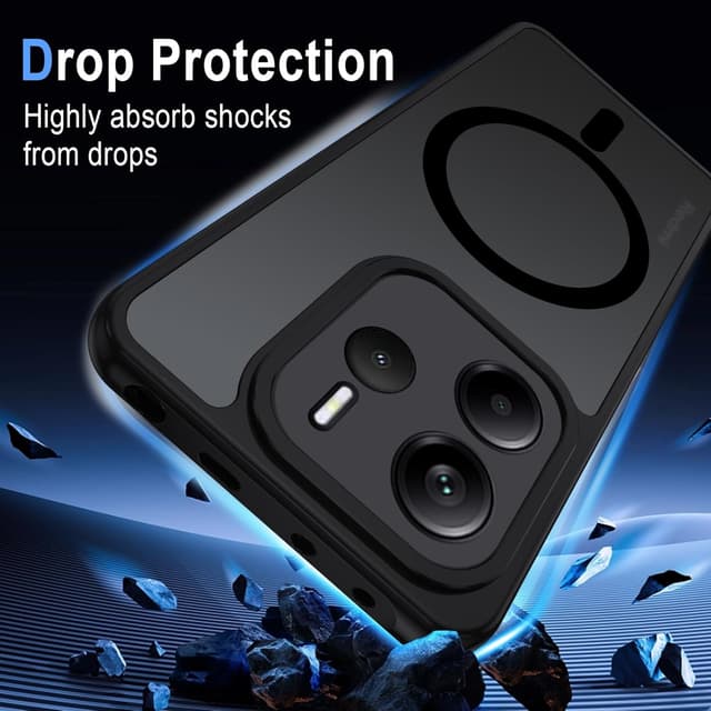 Detalle de Coque XTCASE pour Xiaomi Redmi Note 14 4G magnétique compatible MagSafe – noir, dos mat translucide