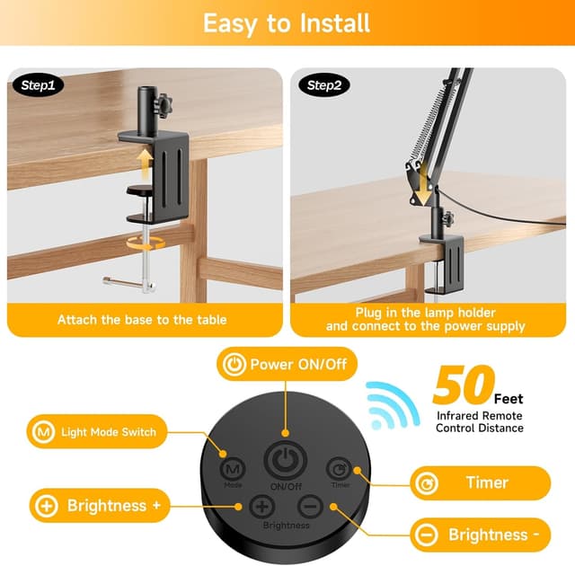 Detalle de SKYLEO Lampada da scrivania LED a doppia testa con telecomando, 2400 lm, 24 W e 5 modalità temperatura