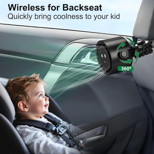 Detalle de Tragbarer Kinderwagenventilator mit 5.000 mAh Akku, LCD-Display und 360°-Drehung (5 Geschwindigkeiten)