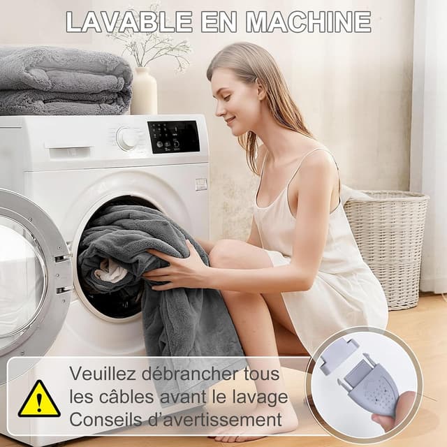 Thumbnail 6 de COZYTY Couverture chauffante électrique 130×180 cm en flanelle grise (6 réglages, minuterie 10 h)