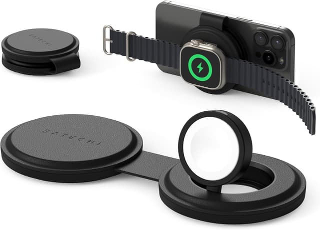 Detalle de SATECHI OntheGo™ Chargeur Induction 2 en 1 pliable Qi2 15W/5W (iPhone + Apple Watch) noir