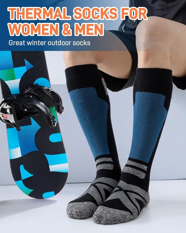 Detalle de Niorasen Merino Wool Ski Socks (Unisex) – 2 Pairs Thermal Knee-High for Winter Sports