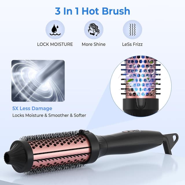 Thumbnail 6 de UKLISS Thermal Brush 38mm Pro Ionic Heated Round Brush (120–210℃) – 3 in 1 Heated Curling Brush, Double Voltage (Black Gold)