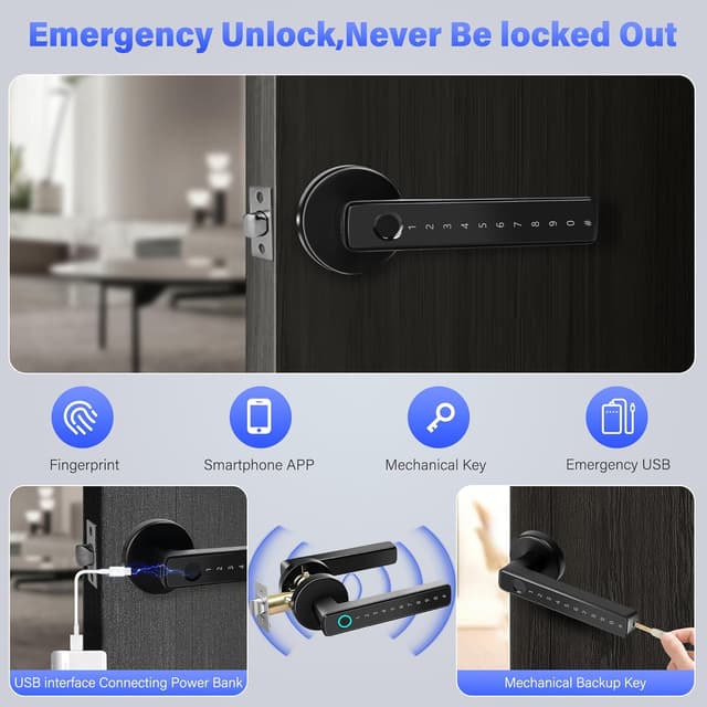 Detalle de TEKXDD smart door lock, 5-in-1 4 AAA