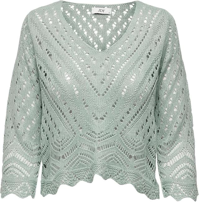 Detalle de Pull court en tricot pour femme JDYNEW, manches 3/4 et col en V