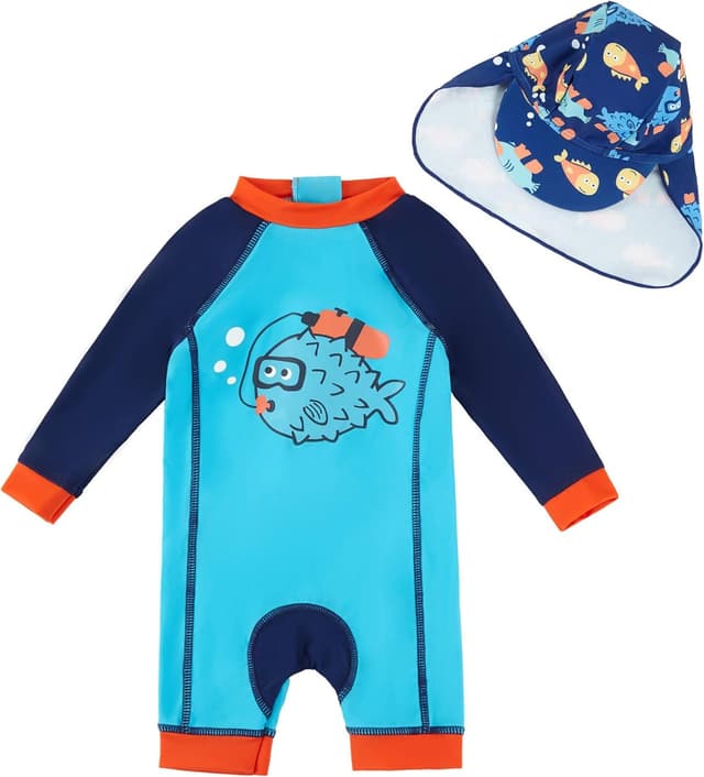 Detalle de upandfast Baby Jungen Badeanzug mit Sonnenhut UPF 50+ und Reißverschluss