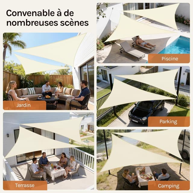Detalle de WOLTU Voile d’ombrage triangulaire 3x3x4,25 m crème, imperméable et anti-UV