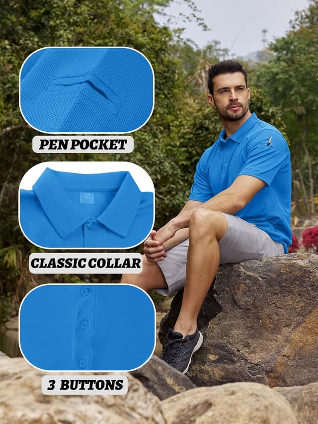 Detalle 2 de Polo KEFITEVD à séchage rapide pour homme (tissu polyester piqué) – manches courtes d’été