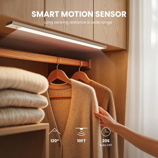 Detalle 2 de TANSOOL+ LED-Schrankbeleuchtung mit Bewegungsmelder, USB‑C aufladbar (2er-Set, 50 cm)