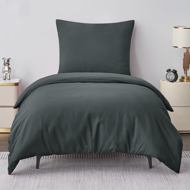 Detalle de Aisbo Bettwäsche-Set 135x200 (2-teilig) in Grau aus Mikrofaser mit Reißverschluss und ÖKO-TEX – inklusive Kissenbezug 80x80