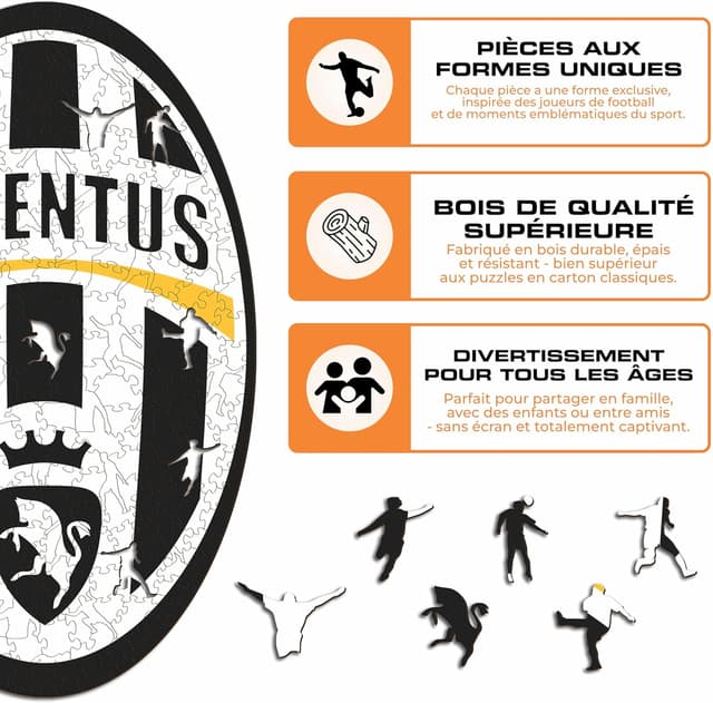 Detalle de Iconic Puzzles Juventus Retro Logo — Puzzle en bois sous licence officielle, 150 pièces (taille S)