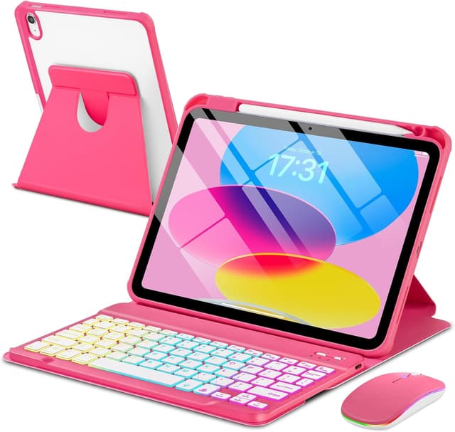 Detalle de EAMPANG iPad keyboard case with rainbow backlit detachable keypad for 11th/10th gen A3354/A3355/A3356 and A2696/A2757/A2777/A3162