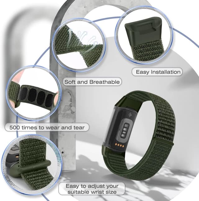 Detalle de Runostrich Sport Loop Nylon Watch Straps for Fitbit Charge 6 / Charge 5 (adjustable velcro loop)