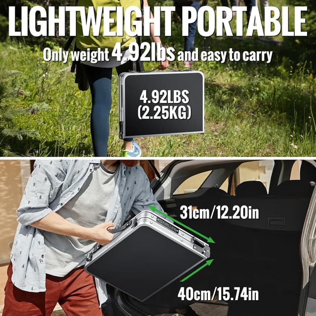 Detalle de GARLLEN Folding Table for Camping with 3 Adjustable Heights (Lightweight Aluminium Outdoor Table)