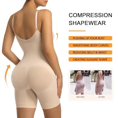 Detalle de SHAPERX SAHPERX Body reductor invisible para mujer con control de abdomen y almoadillas extraíbles (Beige, S/M-Plus)