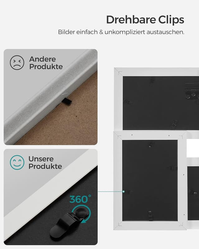 Detalle de SONGMICS Mehrfachbilderrahmen für 4 Fotos (10 x 15 cm) RPF25WT in Weiß