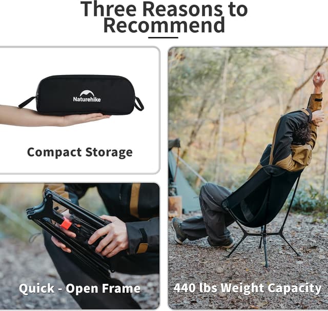 Detalle 2 de Naturehike YL01 Snap Camping Folding Chair (Black) — 1-second setup lightweight portable camping chair