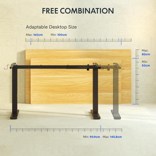 Detalle de FLEXISPOT höhenverstellbares Schreibtischgestell mit Höhenmemory, LED-Höhenanzeige und 2 Haken (schwarz)