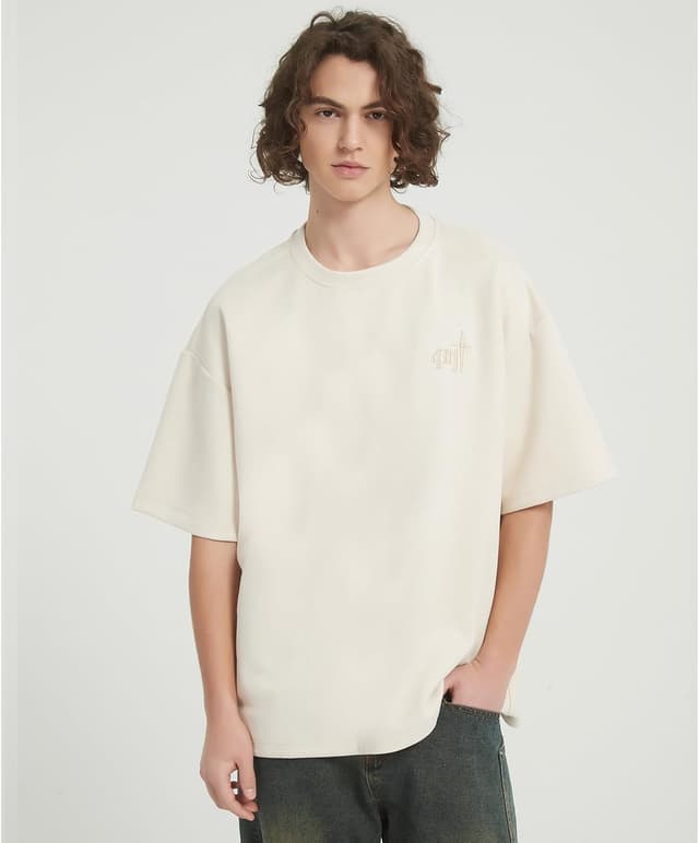 Detalle de GURUNVANI Besticktes Herren-T-Shirt mit Vintage-Grafik aus Wildlederimitat