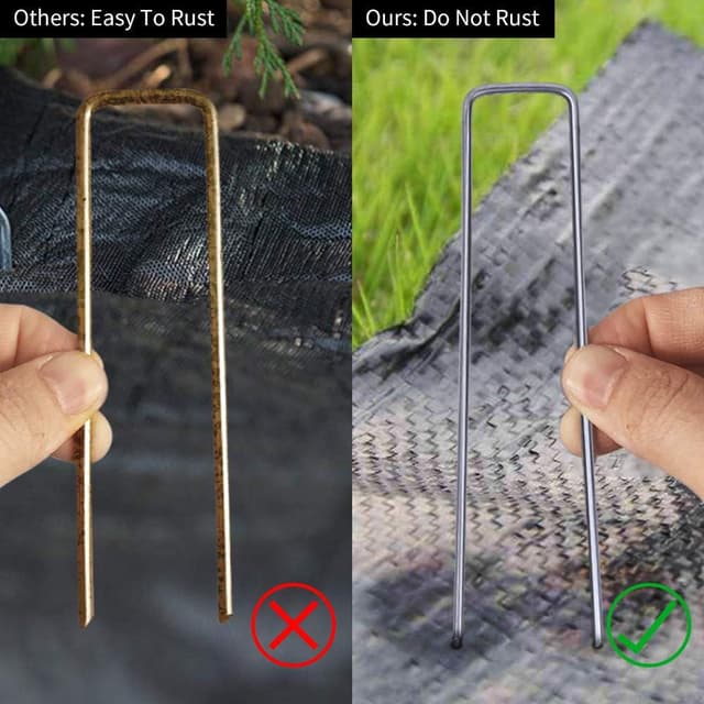 Detalle 2 de iropro Pack of 50 x 150mm U-Shaped Heavy Duty Weed Membrane Pegs (Galvanised Steel)