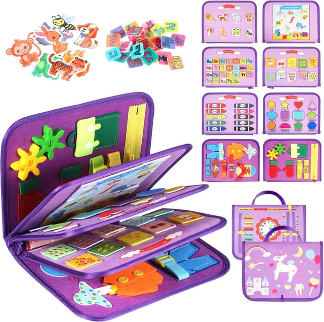 Detalle de VISATOR Montessori Busy Board for Toddlers (Ages 3–8) – Felt Sensory Activity Board for Fine Motor Skills & Travel