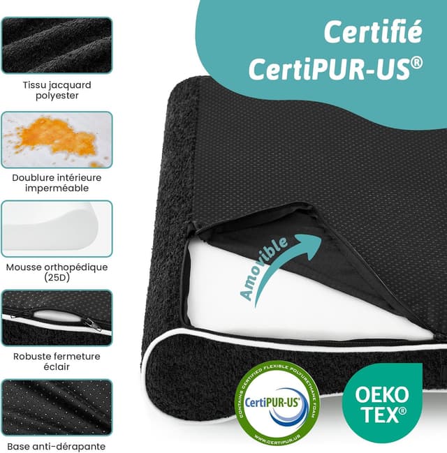 Detalle de COZY KISS Panier Chien XL orthopédique 130x90x20 cm avec coussin lavable – noir