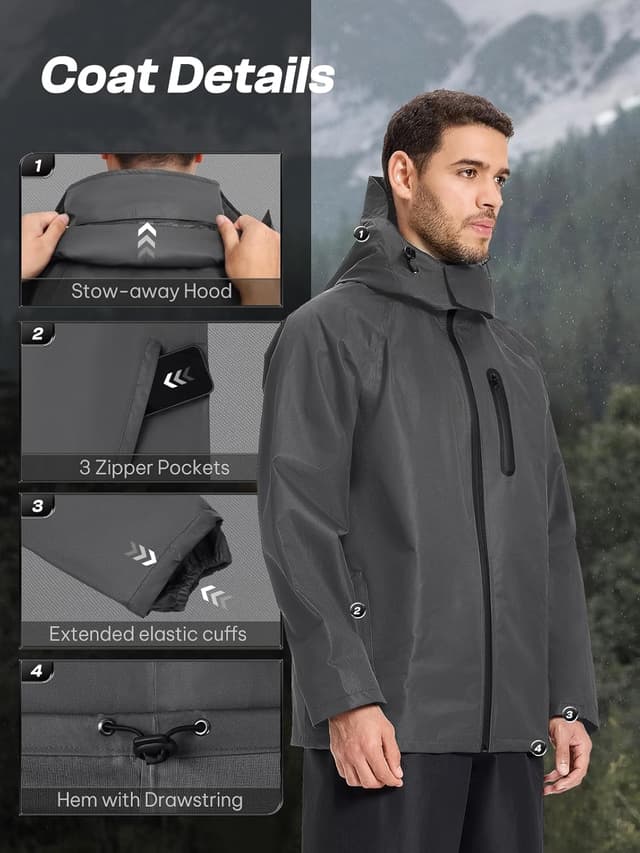Thumbnail 4 de SaphiRose Men's Waterproof Rain Suit 2pc Packable ⛱
