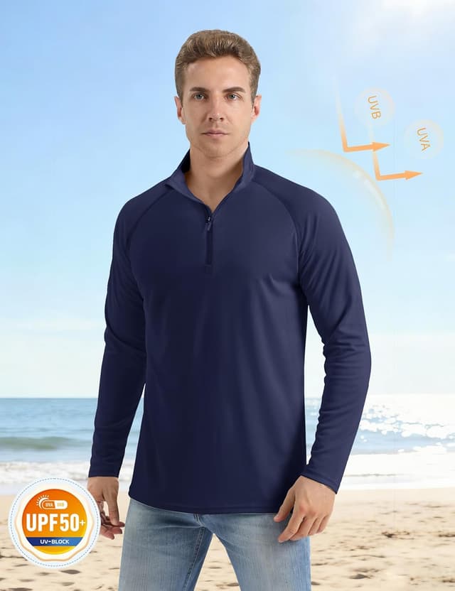 Detalle de MAGCOMSEN Men’s Long Sleeve 1/4 Zip Sun Protection UPF 50+ Rash Guard Top