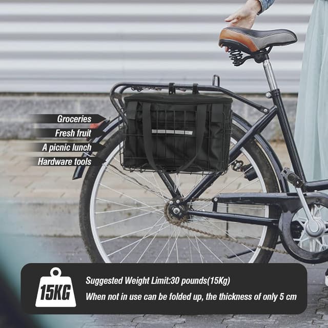 Detalle 1 de Spesh faltbarer Fahrradkorb vorne mit Nylon-Innensack, Drahtgeflecht und Tragfähigkeit bis 20 kg