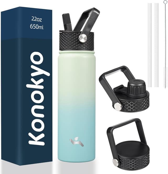 Imagen de Konokyo 22oz Stainless Steel Bottle with 3 Lids Mint en OfertitasTOP