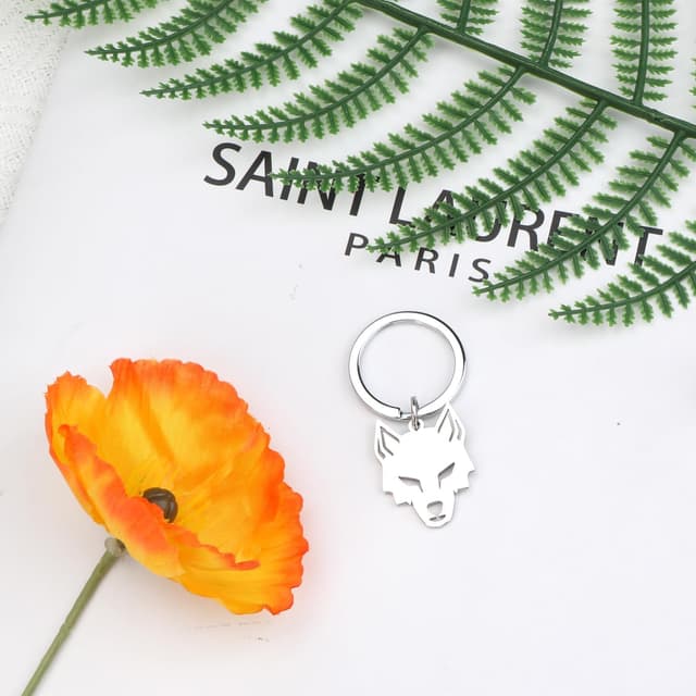 Detalle de OBEISN Tier-Schlüsselanhänger mit Wolf-Design aus Edelstahl – eleganter Anhänger als Geschenk