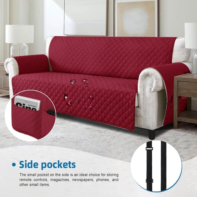 Thumbnail 3 de Jaotto Copridivano impermeabile trapuntato 2 posti con braccioli e tasche laterali (Bordeaux)