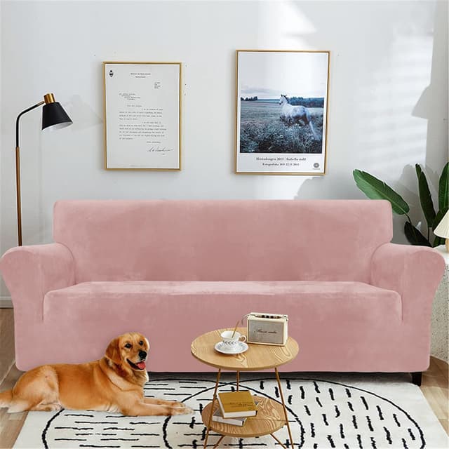 Detalle 2 de YSTELLAA Copridivano in velluto rosa per 1 posto con braccioli, anti-graffio gatto ed elasticizzato lavabile