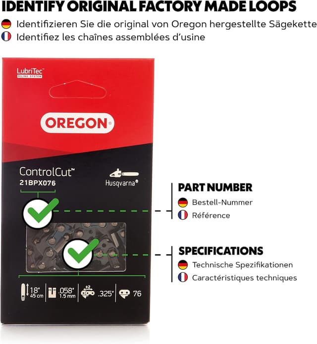 Detalle de Oregon 21BPX ControlCut catena per motosega da 76 maglie, passo 0,325" e calibro 1,5 mm (barra 18"/45 cm) compatibile