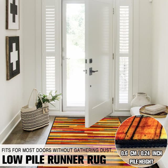 Detalle de WTHYGB Teppichläufer für Flur & Küche, rutschfest, waschbar – 60 x 180 cm (Rot mit Holzmaserung)