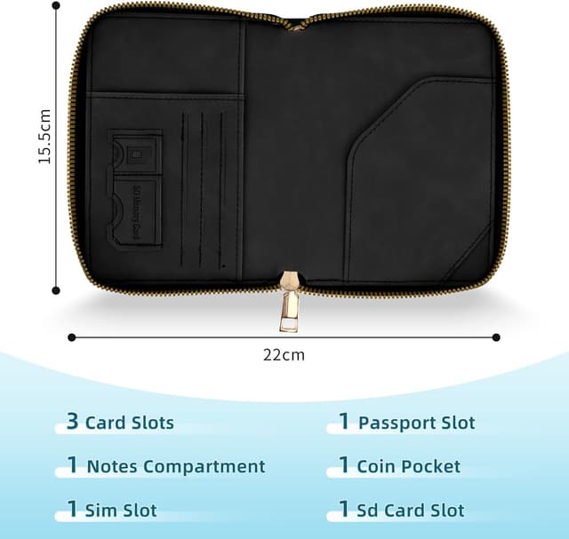 Detalle de Zidoley Passport Holder Travel Wallet RFID Blocking (Black) with Wrist Strap