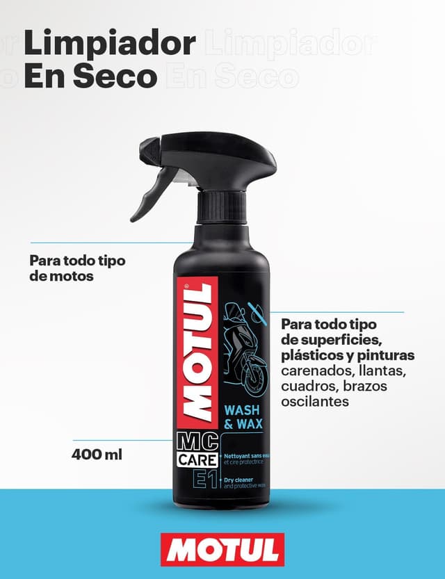 Detalle 2 de Motul Wash & Wax E1 400 ml Limpiador en Seco