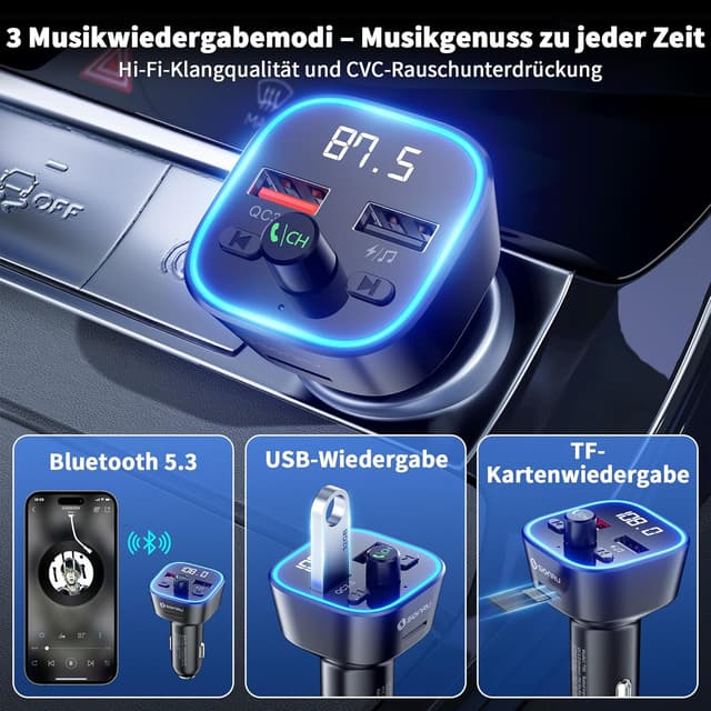 Detalle de SONRU FM Transmitter Bluetooth 5.3 36W