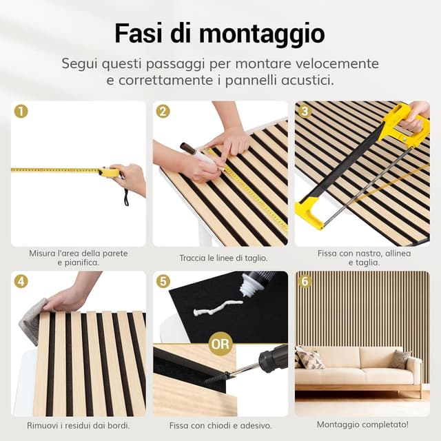 Detalle 2 de TONOR Set di 4 pannelli fonoassorbenti in legno impiallacciato 3D, 120 x 60 cm (Noce)