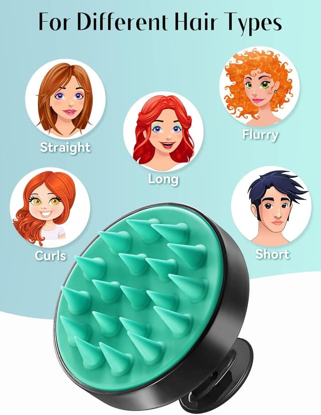 Detalle 2 de HEETA Scalp Massager Hair Growth Shampoo Brush with Soft Silicone Bristles (Black & Turquoise)