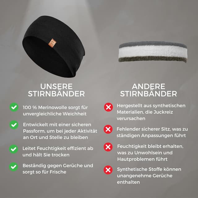 Detalle de menique Dehnbare Sport-Yoga-Stirnbänder für Damen aus 100% Merinowolle (2er-Set)